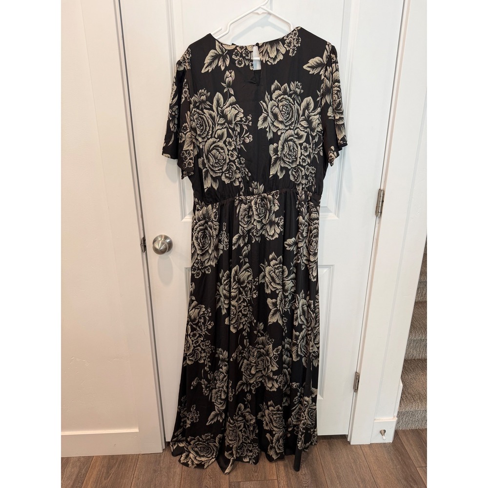 Baltic Born Agnes Satin Maxi Dress Black Cream Floral 3XL AGN-DR-69819-3X - Picture 7 of 8